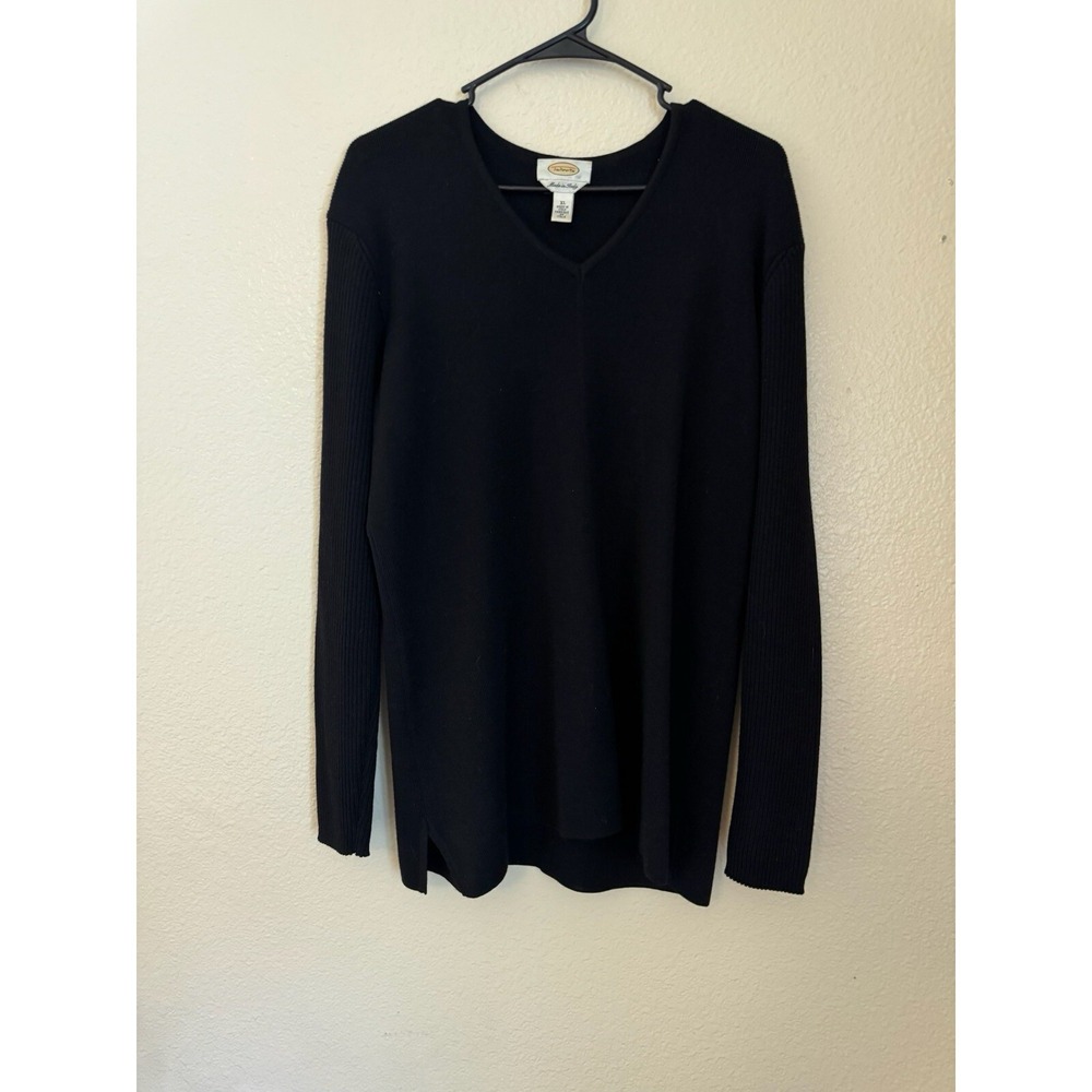 Talbots Merino Wool Sweater Made in Italy Vee Neck Washable Size XL Dark Green